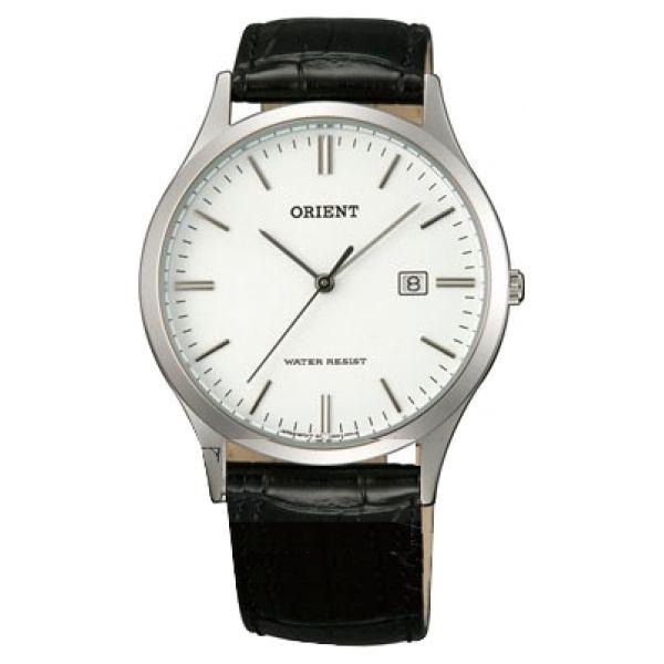 Orient Orient UNA1003W (FUNA1003W)  FUNA1003W  мужские часы белый циферблат, браслет кожа + текстиль — вид спереди