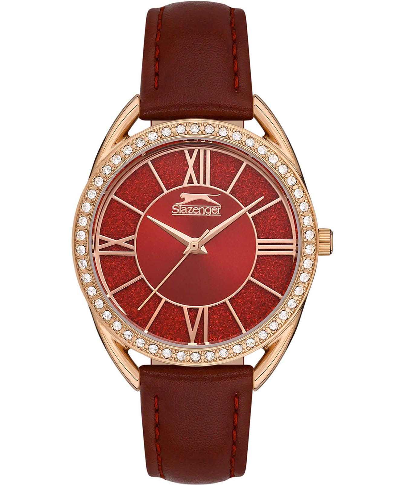 Slazenger Slazenger SL.09.6538.3.04  SL.09.6538.3.04 кварцевые женские часы красный циферблат, браслет кожаный — вид спереди
