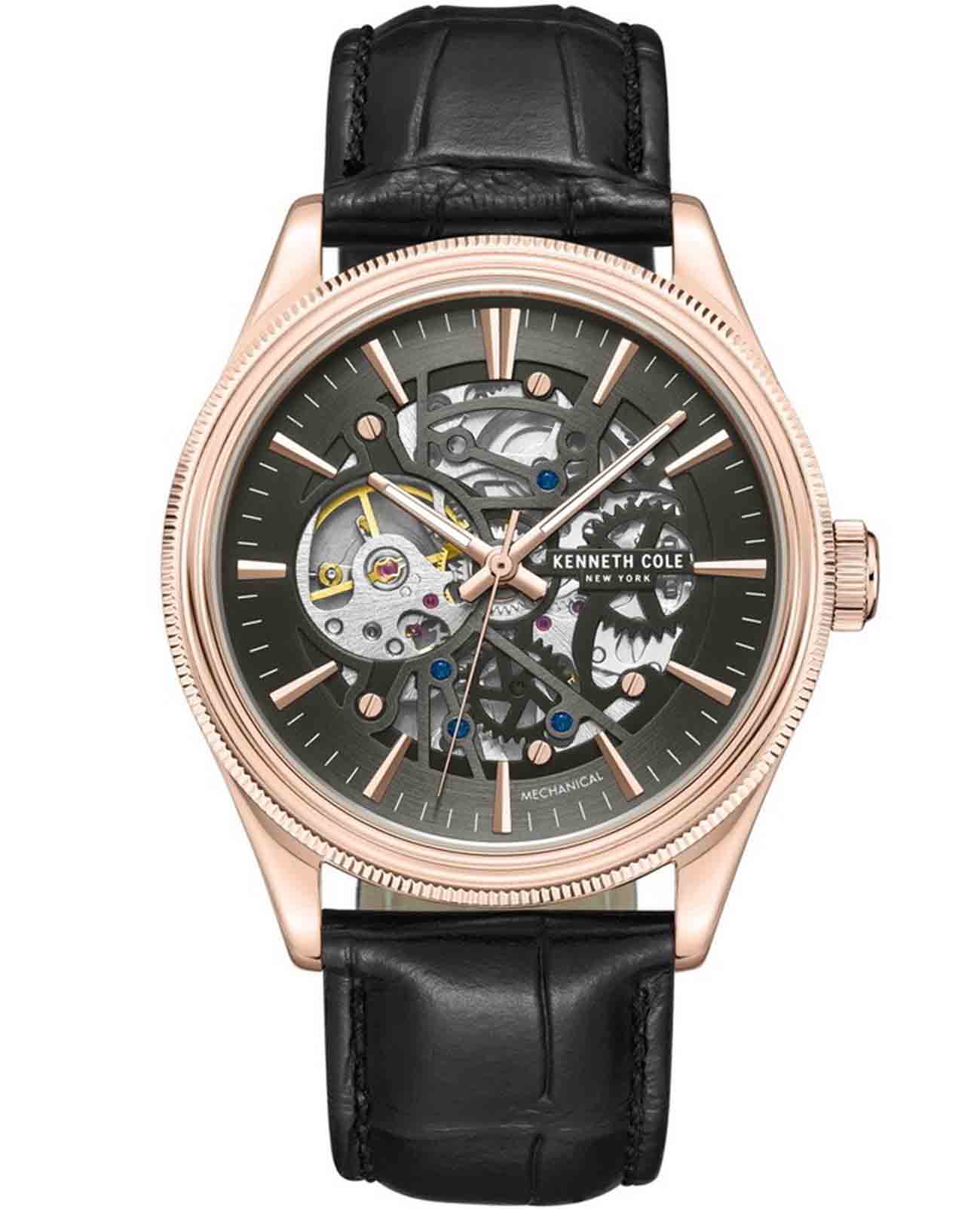 Kenneth Cole Kenneth Cole Mechanical KCWGE0048904  KCWGE0048904 механические мужские часы черный циферблат, браслет кожаный — вид спереди