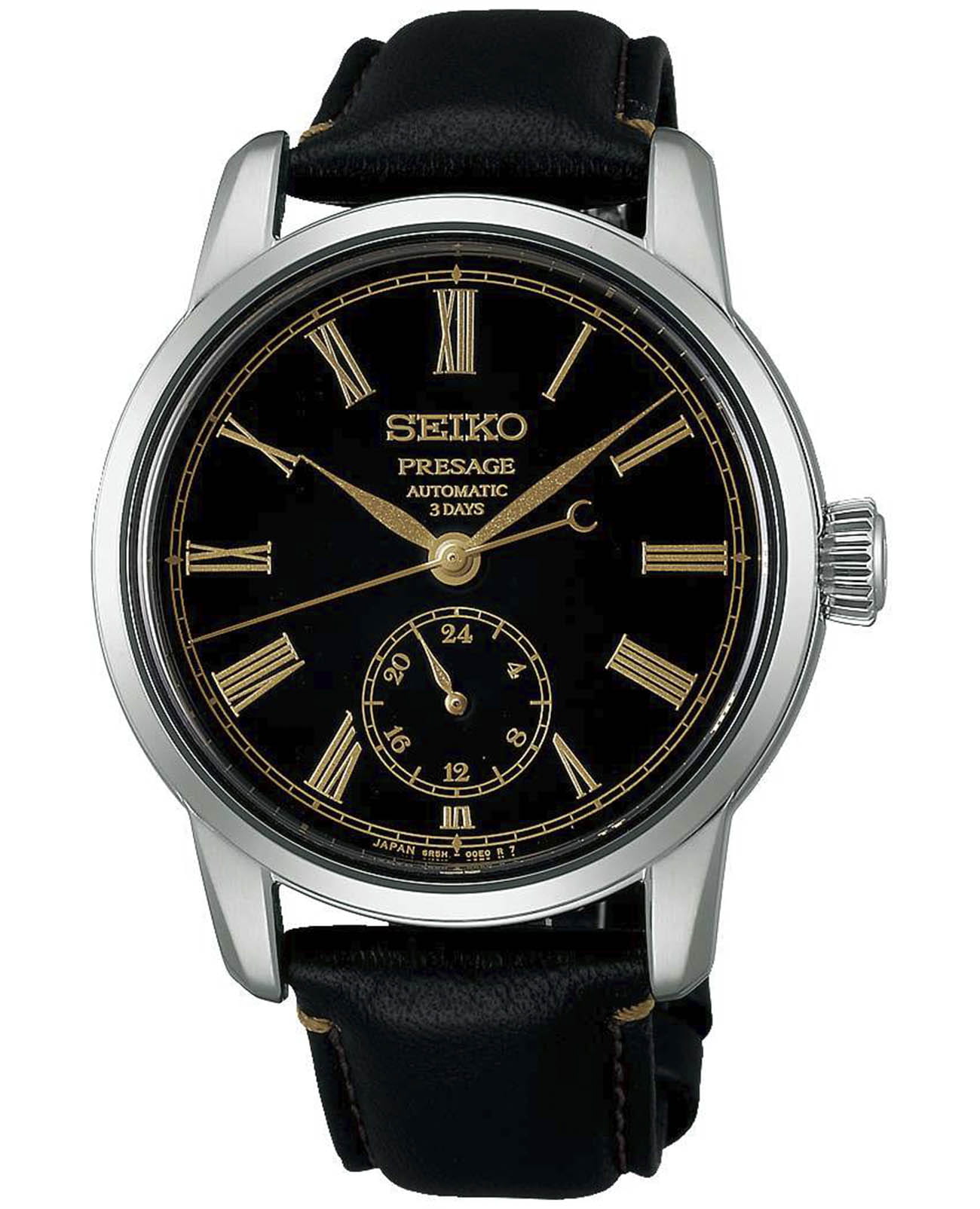 Seiko Seiko Presage SPB499J1  SPB499J1 механические мужские часы черный циферблат, браслет кожаный — вид спереди