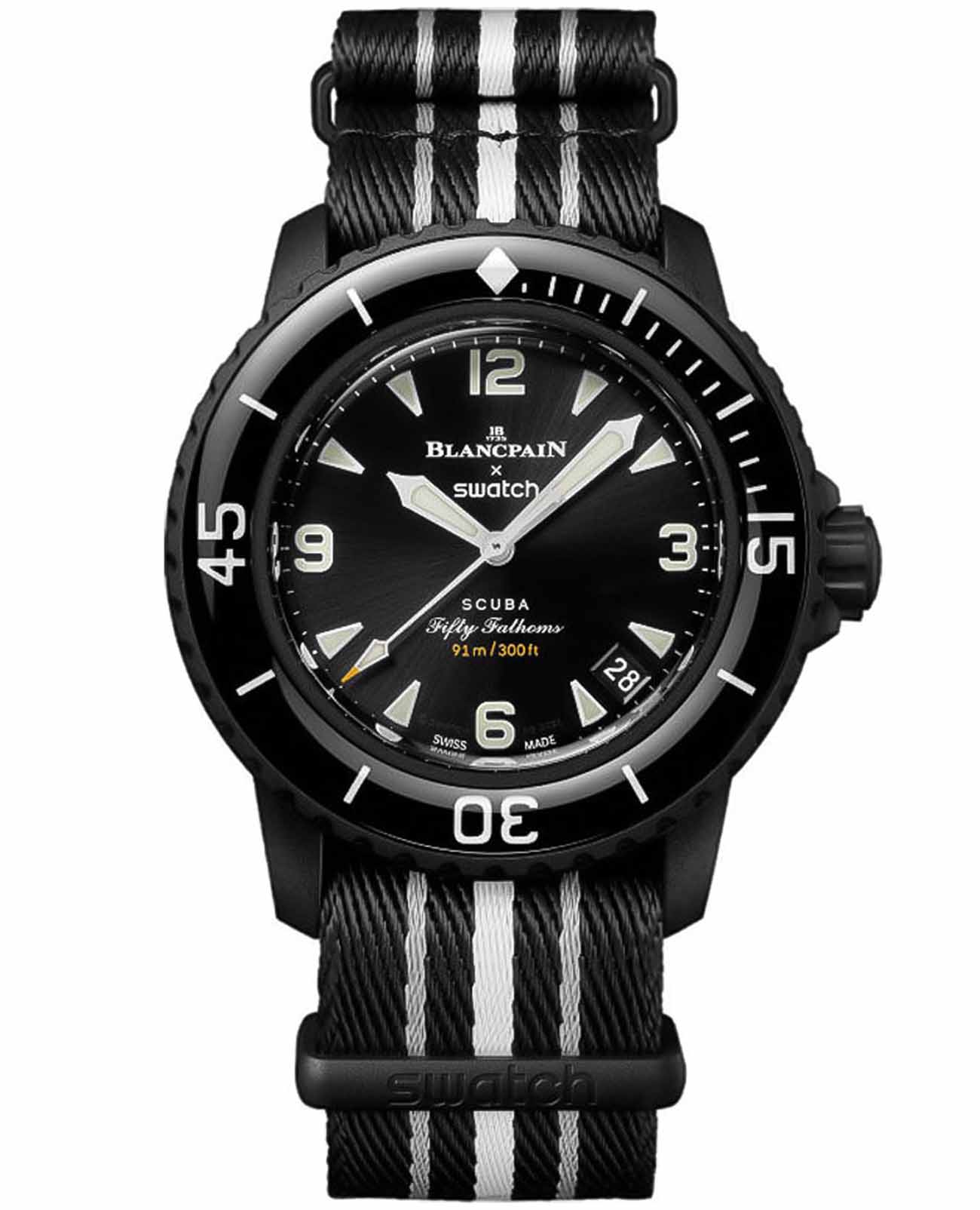 Swatch Swatch Sistem51 Scuba Bioceramic Standard SO35B400S  SO35B400S механические мужские часы черный циферблат, браслет нейлон — вид спереди