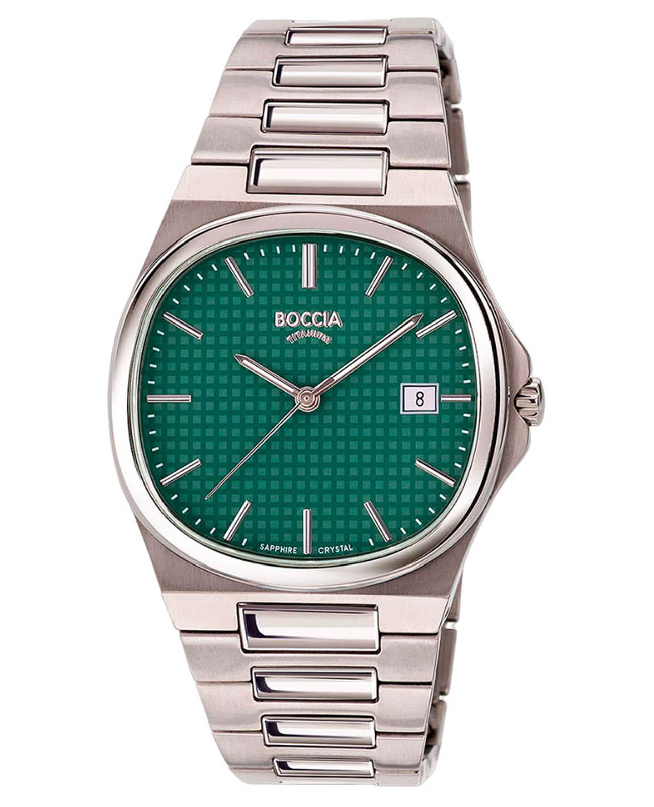 Boccia Titanium Boccia Titanium Square 3657-03  3657-03 кварцевые мужские часы зеленый циферблат, браслет нержавеющая сталь — вид спереди