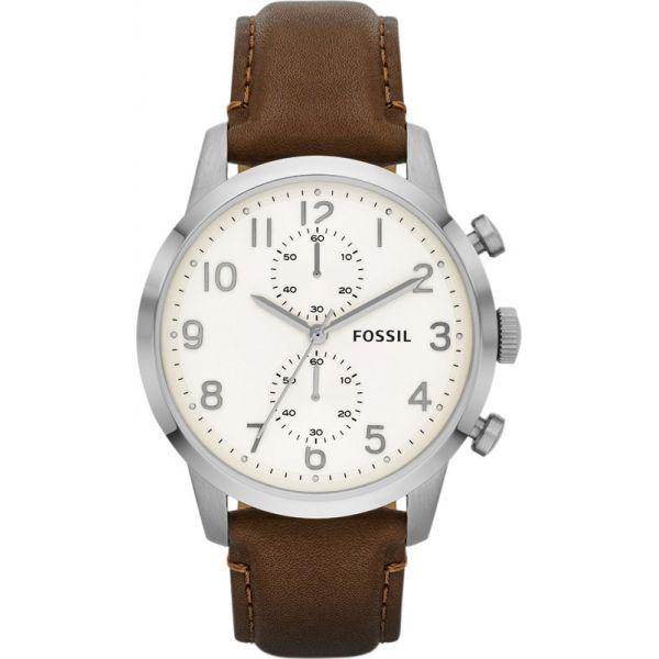 Fossil Fossil Bannon  FS4872  FS4872  мужские часы белый циферблат, браслет кожаный — вид спереди