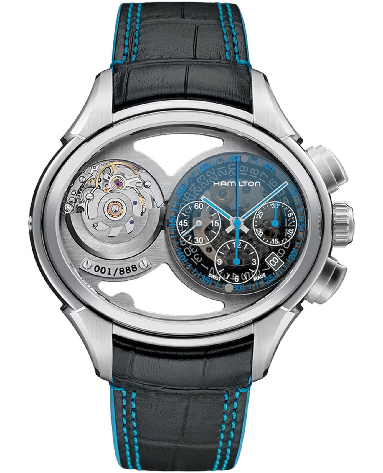 Hamilton Hamilton Jazzmaster Face 2 Face Limited Edition H32856705  H32856705 механические мужские часы цветной циферблат, браслет кожаный — вид спереди