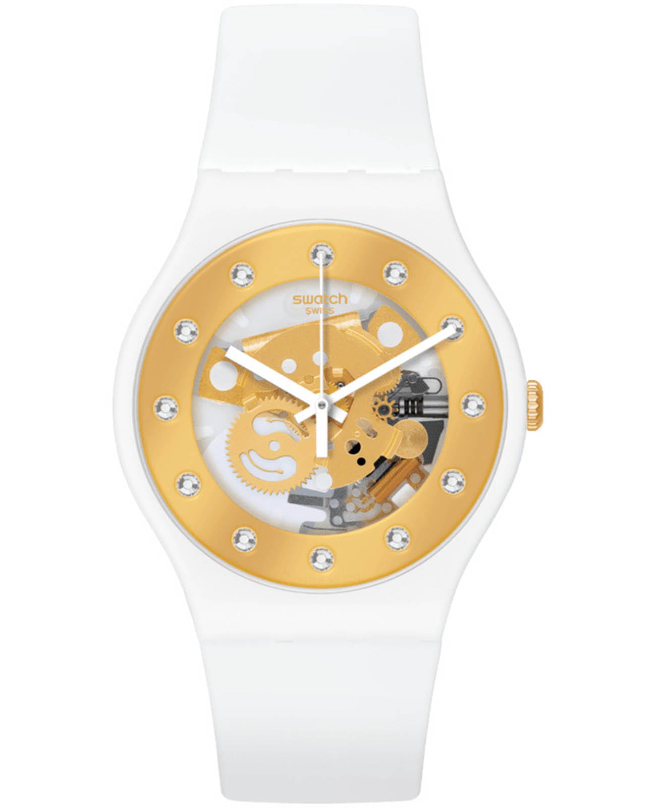 Swatch Swatch New Gent Lacquered SUOZ148  SUOZ148 кварцевые женские часы золотой циферблат, браслет силикон — вид спереди