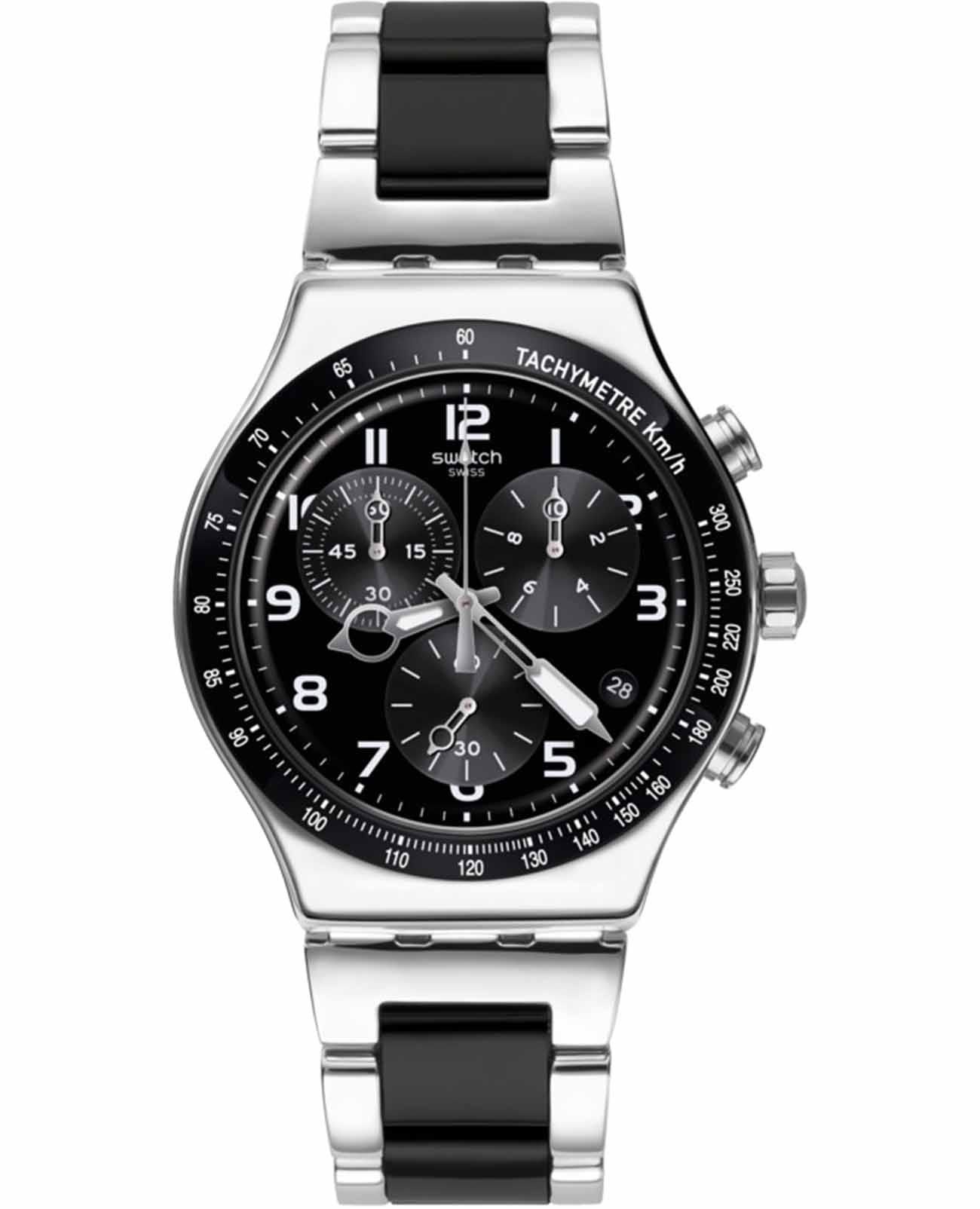 Swatch Swatch I New Chrono YVS441G  YVS441G кварцевые женские часы черный циферблат, браслет нержавеющая сталь с pvd-покрытием — вид спереди