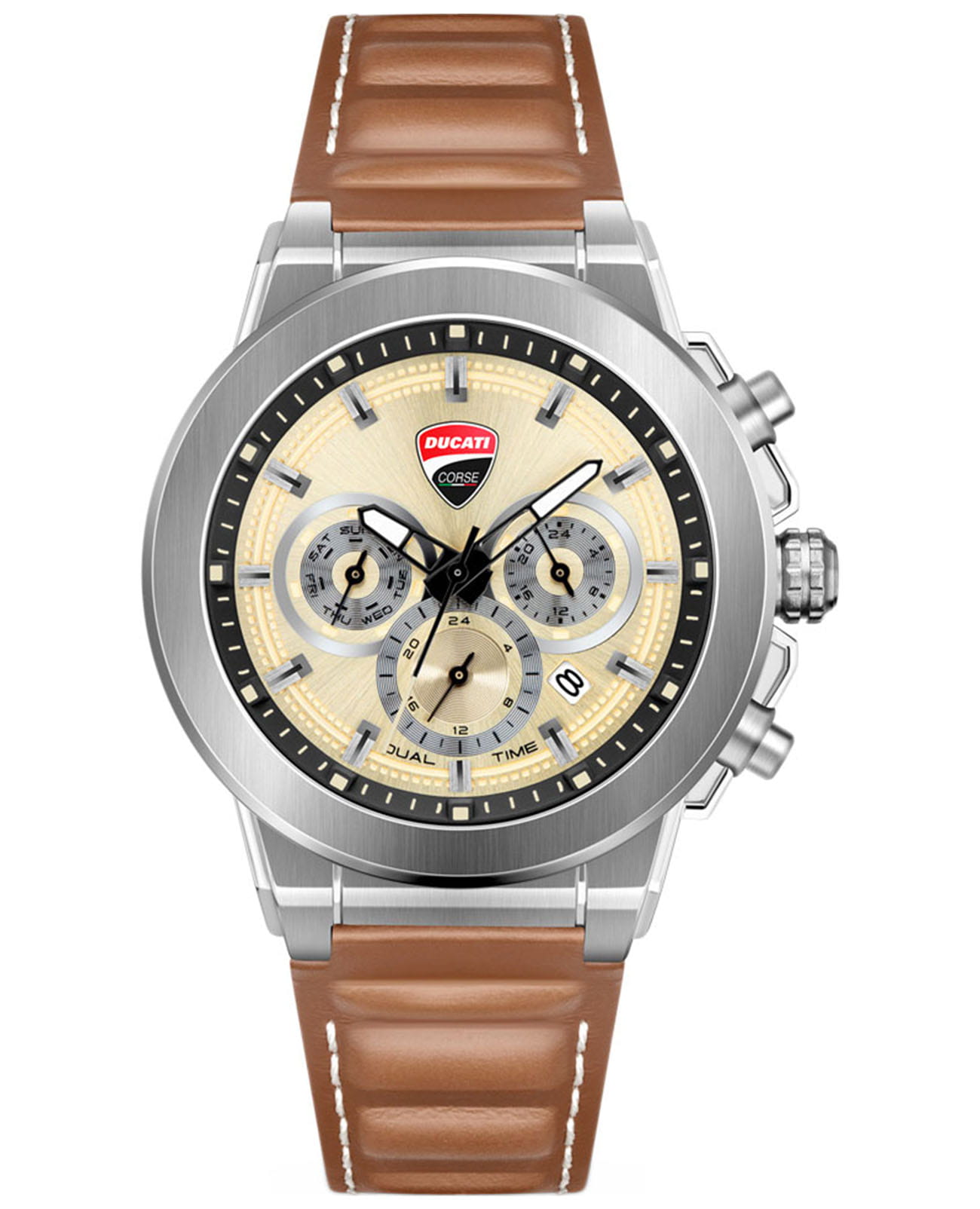 Ducati Corse Campione DTWGF2019205  DTWGF2019205 кварцевые мужские часы бежевый циферблат, браслет кожаный — вид спереди