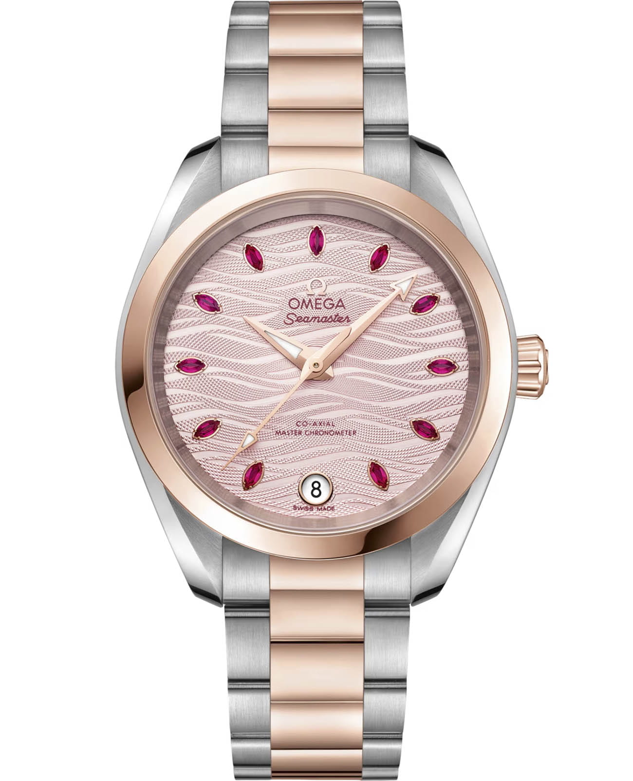 Omega Omega Seamaster Aqua Terra 220.20.34.20.60.001 Aqua Terra 22020342060001 механические женские часы золотой циферблат, браслет нержавеющая сталь + золото 18к — вид спереди