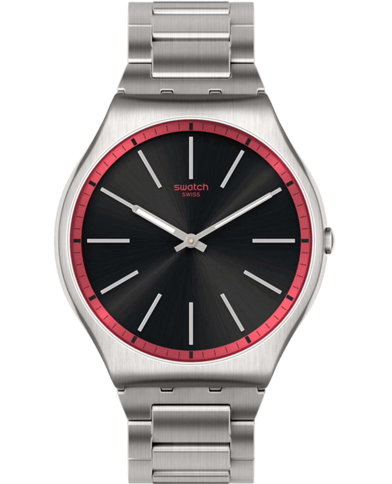 Swatch Swatch Skin Irony 42 SS07S129G  SS07S129G кварцевые мужские часы черный циферблат, браслет нержавеющая сталь — вид спереди