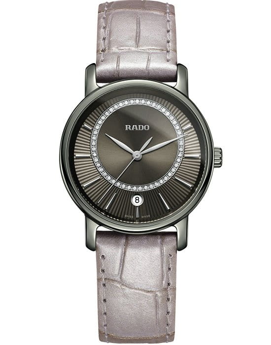 Rado Rado Diamaster Diamonds R14064715  R14064715 кварцевые женские часы серый циферблат, браслет кожаный — вид спереди