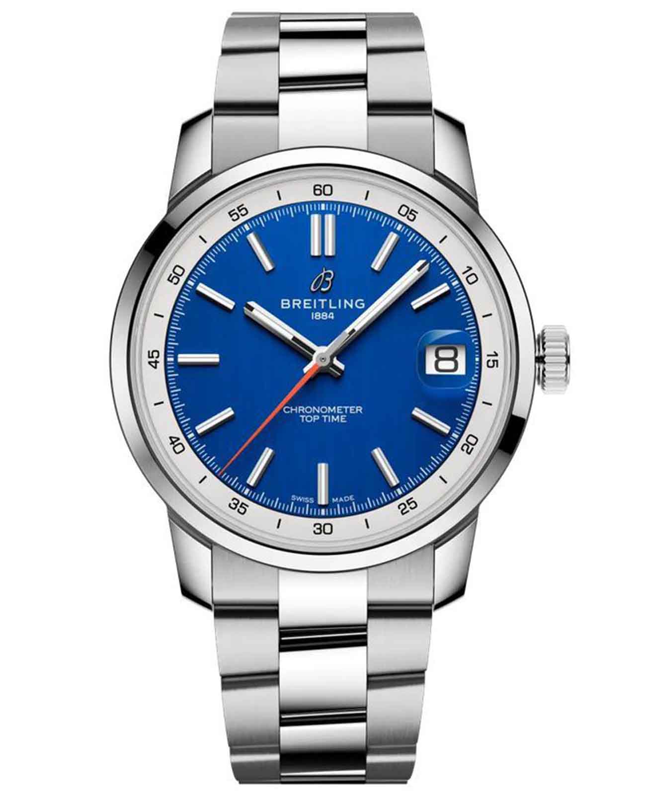 Breitling Breitling Top Time B31 AB3113A71C1A1  AB3113A71C1A1 механические мужские часы синий циферблат, браслет нержавеющая сталь — вид спереди