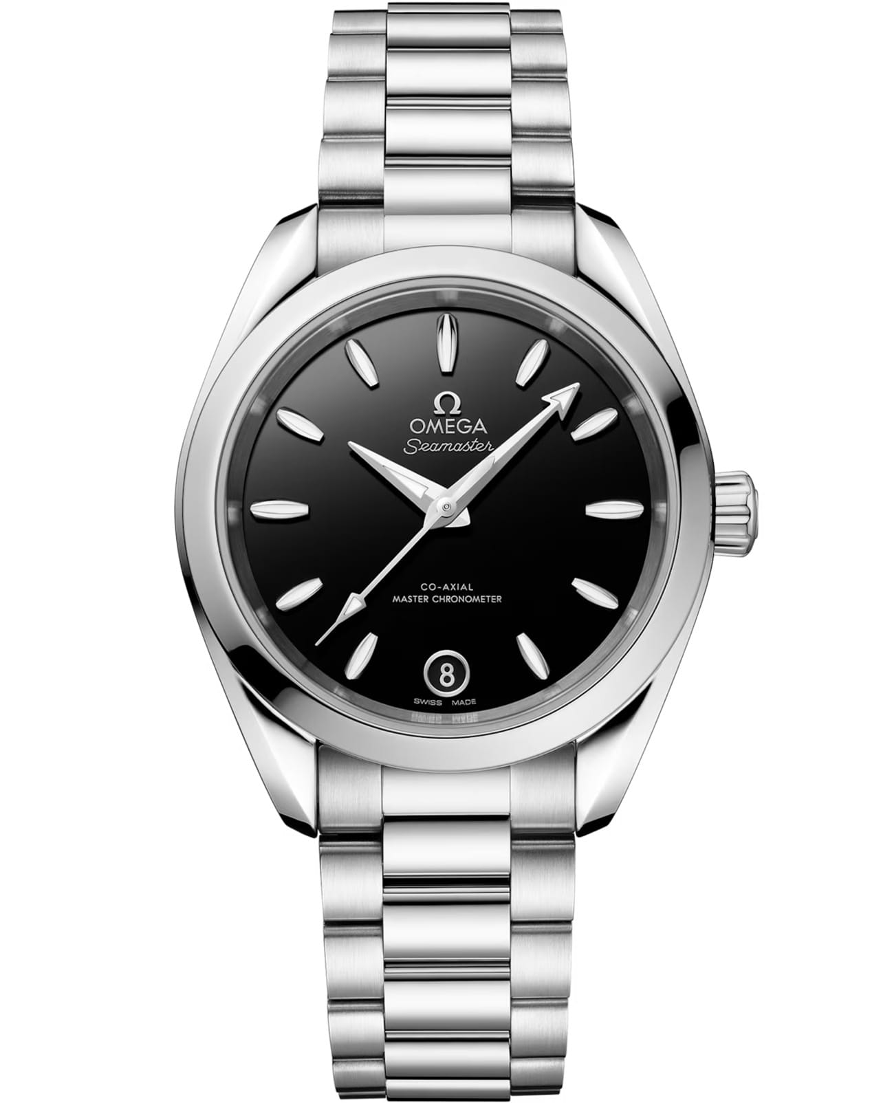 Omega Omega Seamaster Aqua Terra 220.10.34.20.01.001 Aqua Terra 22010342001001 механические женские часы черный циферблат, браслет нержавеющая сталь — вид спереди