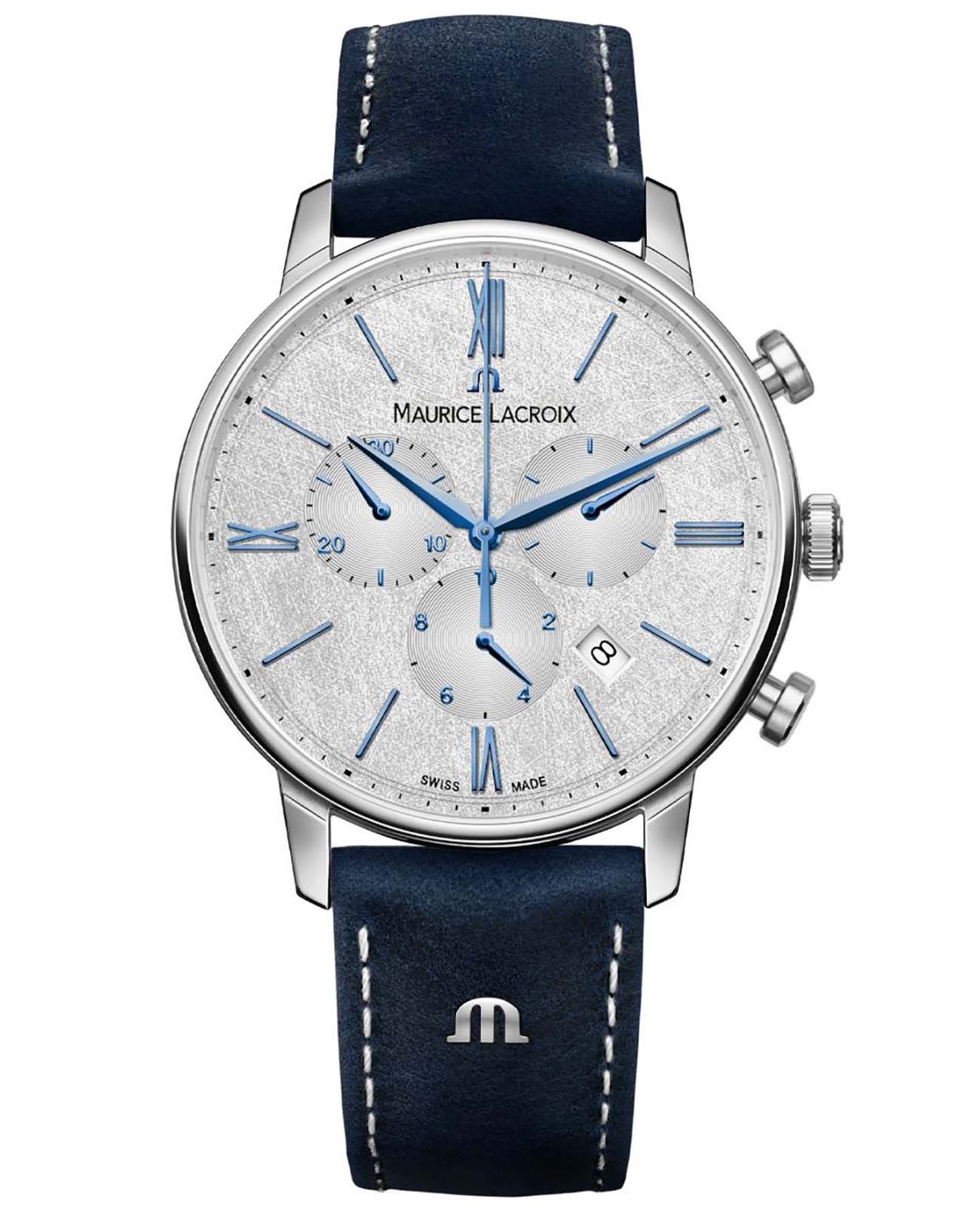 Maurice Lacroix Maurice Lacroix Eliros Chronograph EL1098-SS001-114-1  EL1098-SS001-114-1 кварцевые мужские часы серебристый циферблат, браслет кожаный — вид спереди