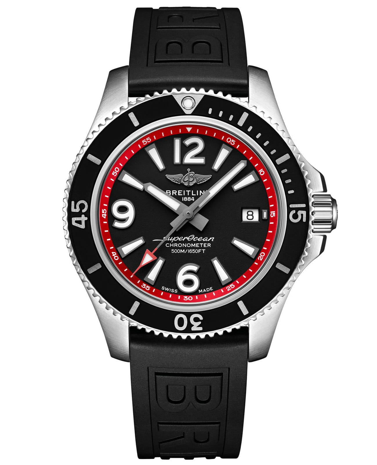 Breitling Breitling Superocean Automatic 42 A17366D71B2S1  A17366D71B2S1 механические мужские часы черный циферблат, браслет каучук — вид спереди