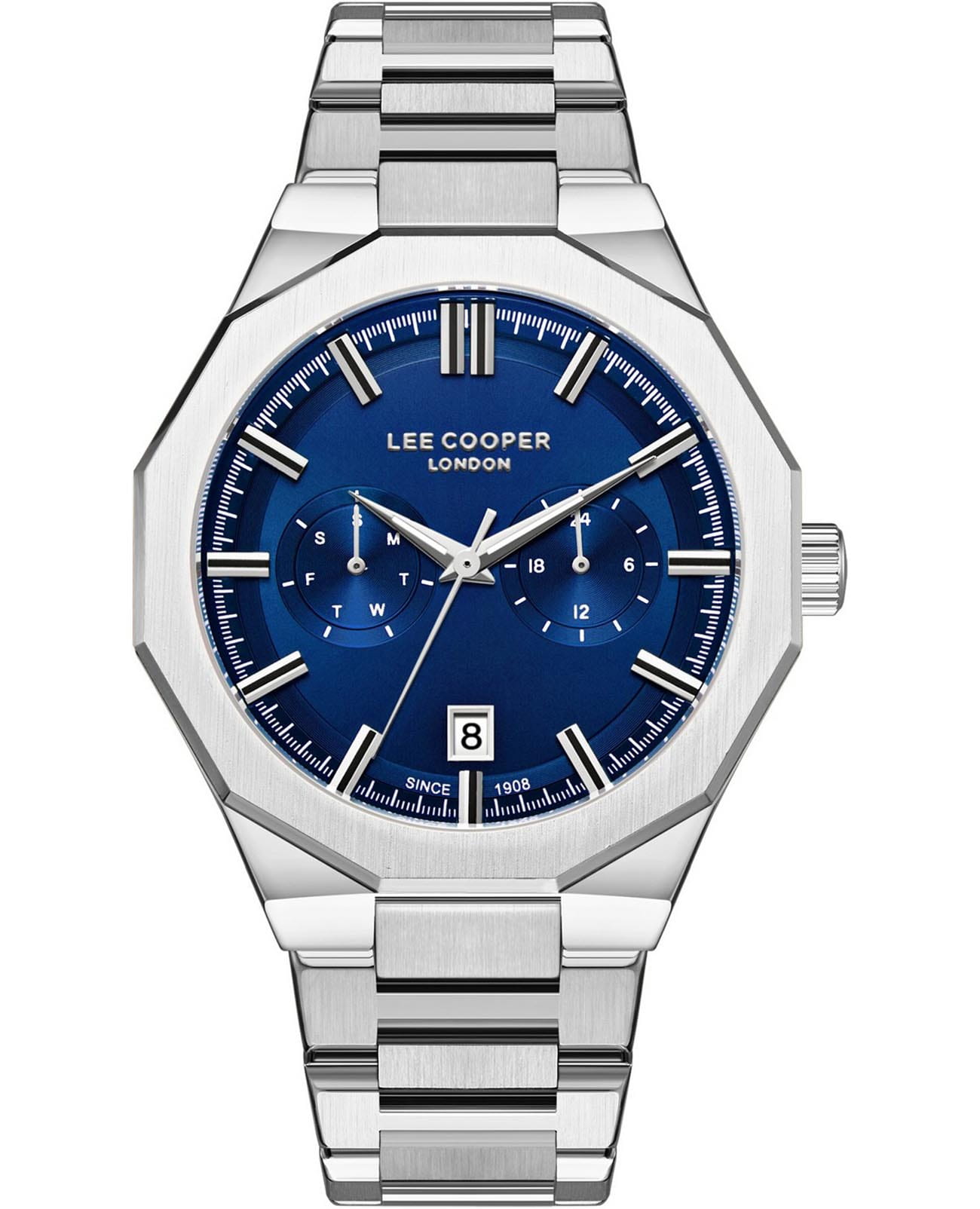 Lee Cooper Lee Cooper LC08018.390  LC08018.390 кварцевые мужские часы синий циферблат, браслет нержавеющая сталь — вид спереди