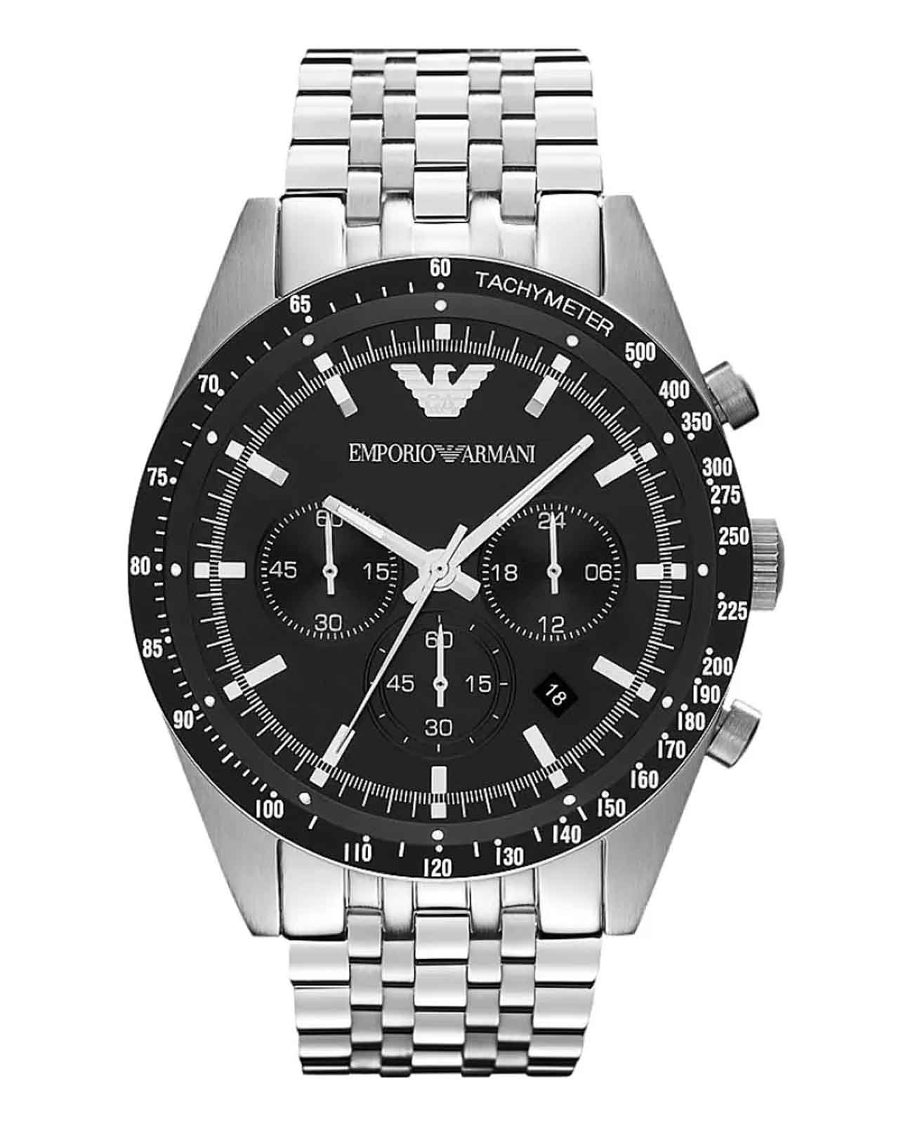 Emporio Armani Emporio Armani Sportivo AR5988  AR5988 кварцевые мужские часы черный циферблат, браслет нержавеющая сталь — вид спереди