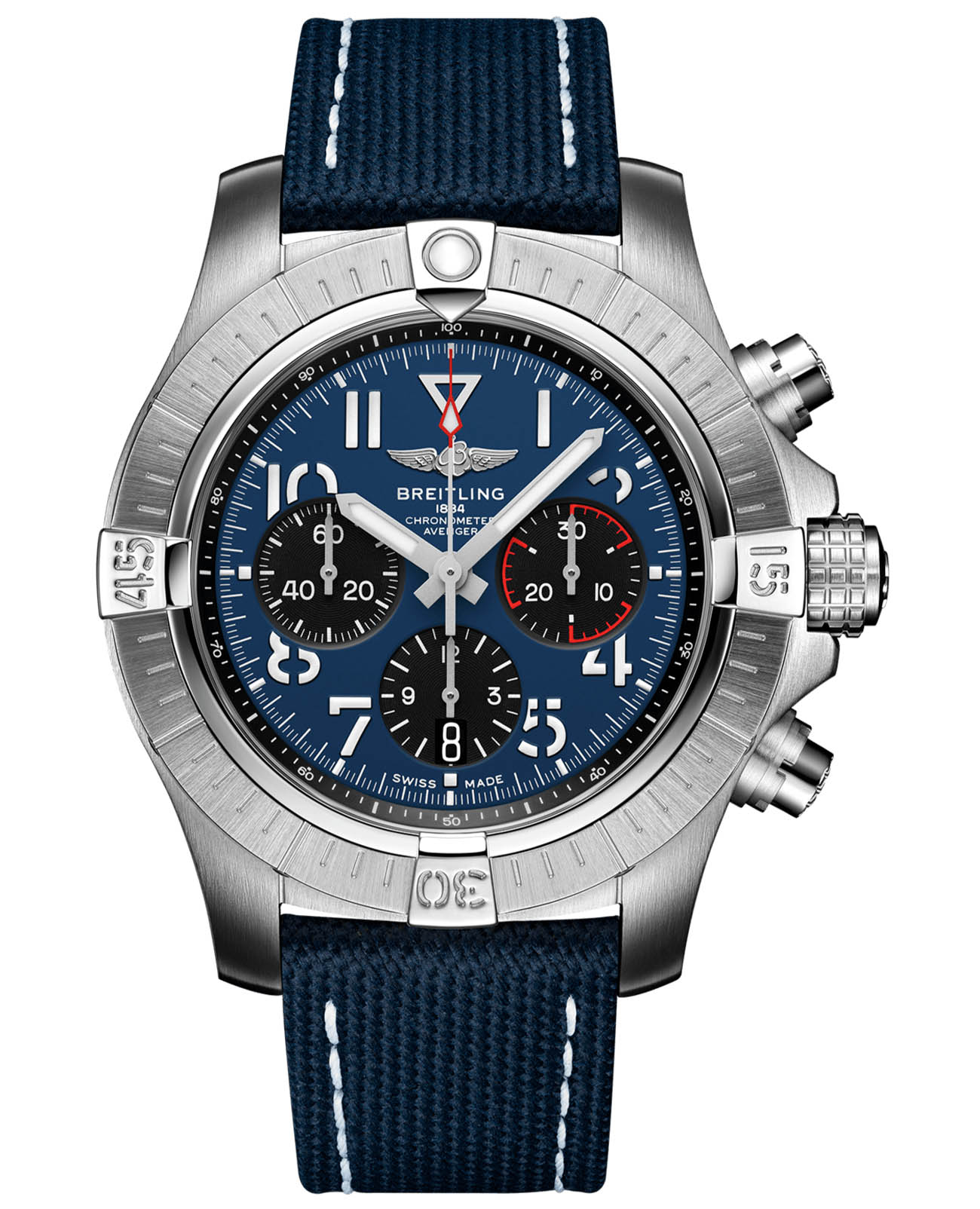 Breitling Breitling Avenger B01 Chronograph 45 AB01821A1C1X1  AB01821A1C1X1 механические мужские часы синий циферблат, браслет кожаный — вид спереди
