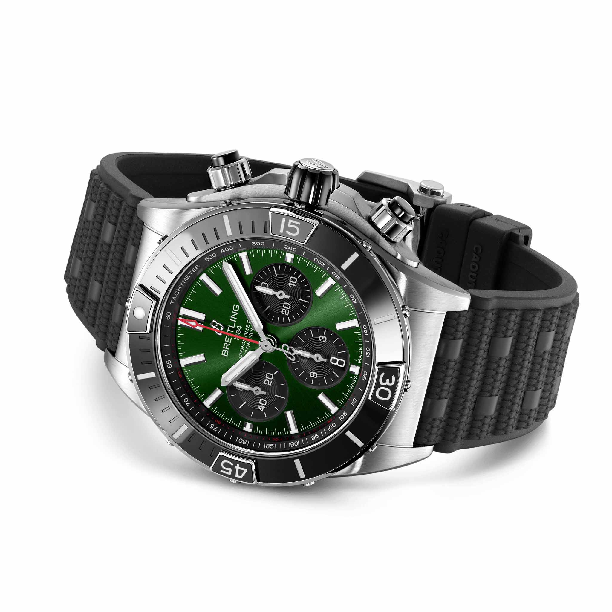 Breitling Breitling Super Chronomat B01 44 AB0136251L1S1, chronomat швейцария мужские часы на браслете каучук боковой вид
