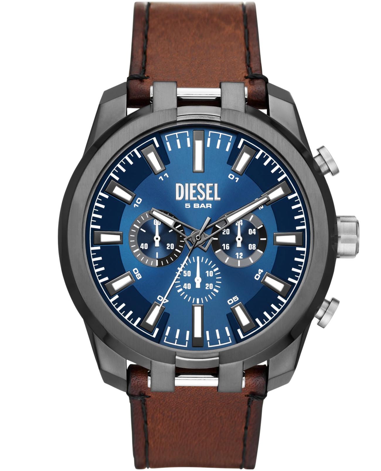 Diesel Diesel Split DZ4643  DZ4643 кварцевые мужские часы синий циферблат, браслет кожаный — вид спереди