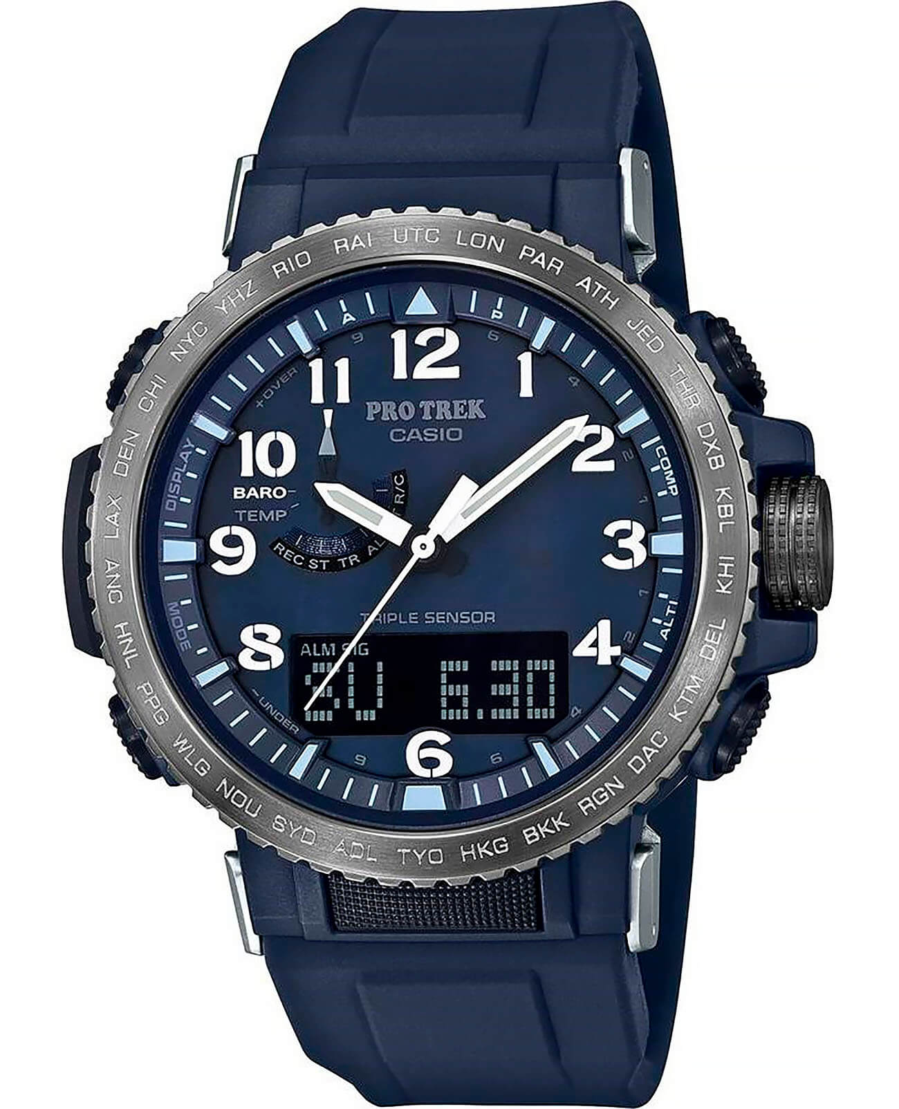 Casio Casio Pro Trek PRW-50YFE-2A PRW PRW-50YFE-2AER кварцевые мужские часы синий циферблат, браслет пластик — вид спереди