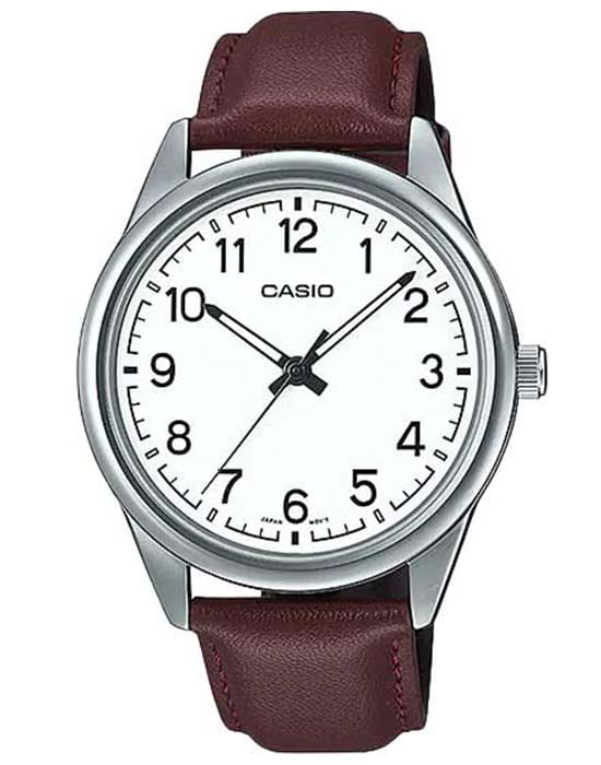 Casio Casio Collection MTP-V005L-7B4UDF (MTP-V005L-7B4)  MTP-V005L-7B4 кварцевые мужские часы белый циферблат, браслет кожаный — вид спереди