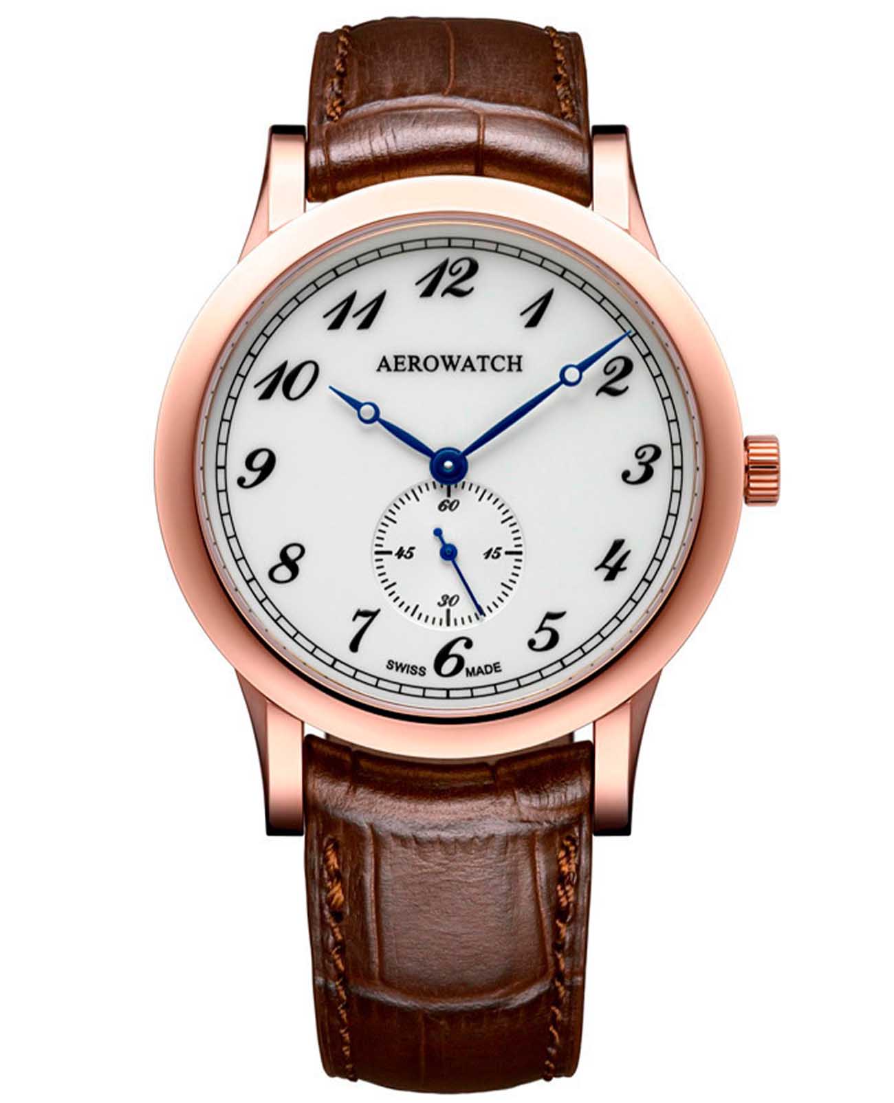 Aerowatch Aerowatch 11949 RO03  11949 RO03 кварцевые мужские часы серебристый циферблат, браслет кожаный — вид спереди