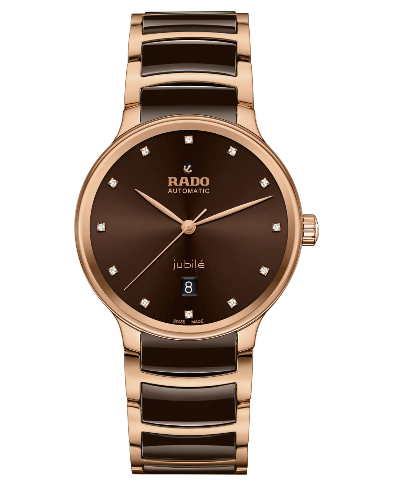 Rado Rado Centrix Automatic R30017732 Automatic R30017732 механические мужские часы коричневый циферблат, браслет высокотехнологичная керамика + нержавеющая сталь с pvd покрытием — вид спереди