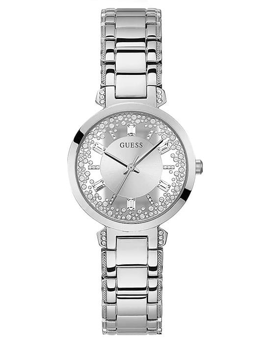 Guess Guess Dress Steel GW0470L1  GW0470L1 кварцевые женские часы серебристый циферблат, браслет нержавеющая сталь — вид спереди