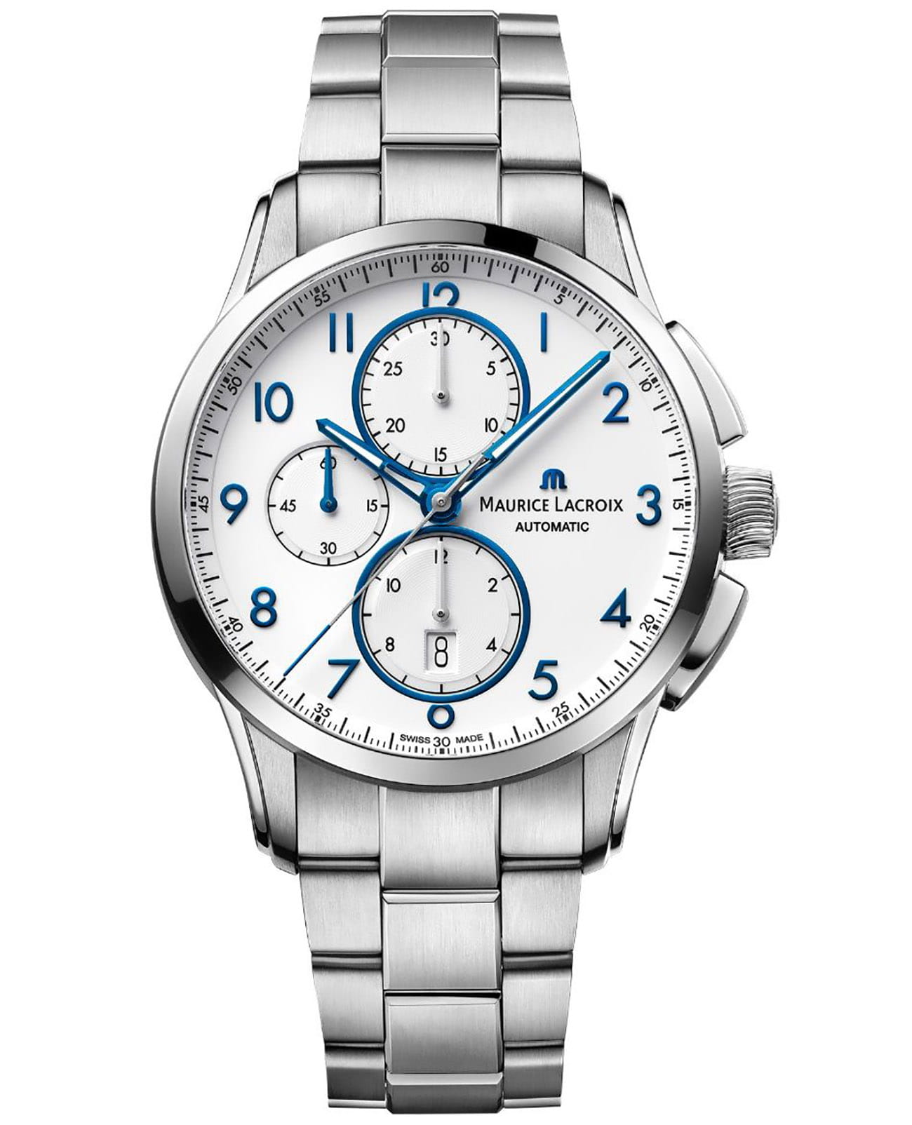 Maurice Lacroix Maurice Lacroix Pontos Chronograph 43mm PT6388-SS002-120-1  PT6388-SS002-120-1 механические мужские часы белый циферблат, браслет нержавеющая сталь — вид спереди