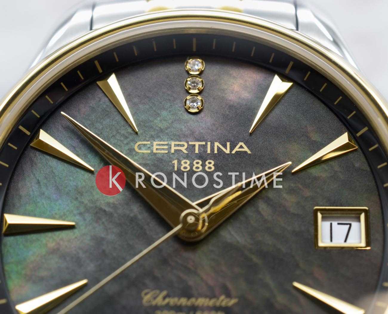 Certina Certina DS Action Lady Diamonds C032.051.22.126.01,  швейцария женские часы на браслете нержавеющая сталь с pvd-покрытием боковой вид