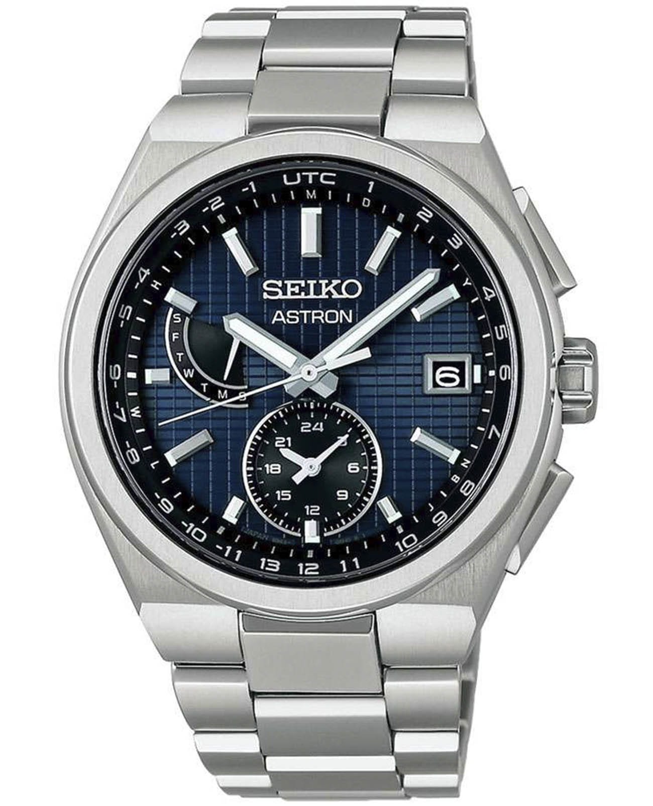 Seiko Seiko Astron Nexter Solar Radio SBXY065  SBXY065 кварцевые мужские часы синий циферблат, браслет титановый — вид спереди