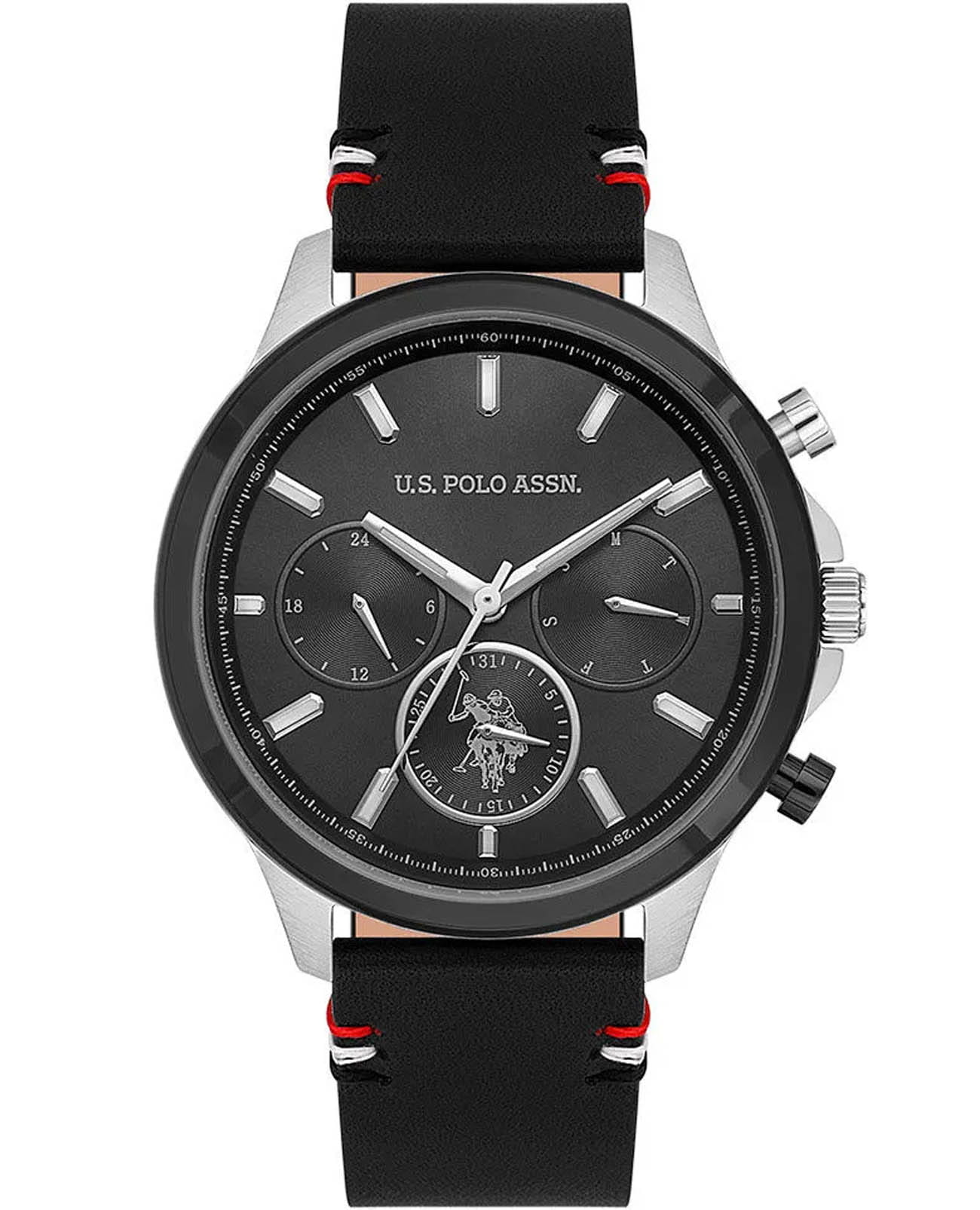 U.S. Polo Assn. U.S. Polo Assn. Crossing USPA1099-04  USPA1099-04 кварцевые мужские часы черный циферблат, браслет кожаный — вид спереди