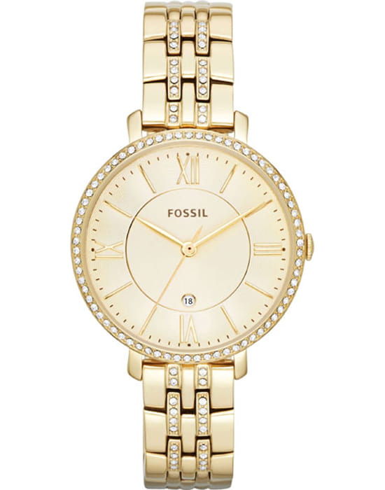 Fossil Fossil Dress ES3547  ES3547 кварцевые женские часы золотой циферблат, браслет сталь с ip покрытием — вид спереди