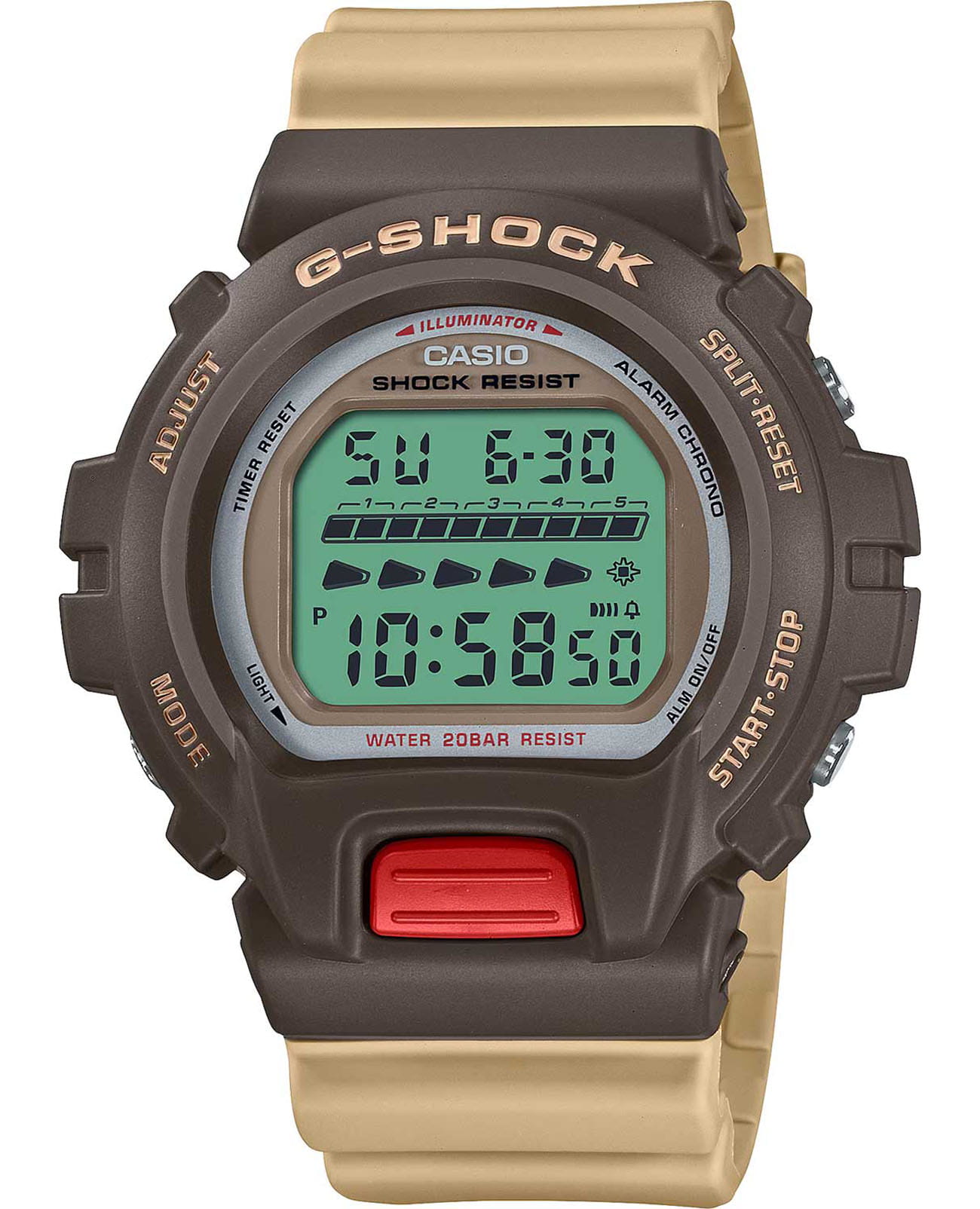Casio Casio G-Shock DW-6600PC-5DR (DW-6600PC-5)  DW-6600PC-5DR электронные мужские часы  циферблат, браслет пластик — вид спереди