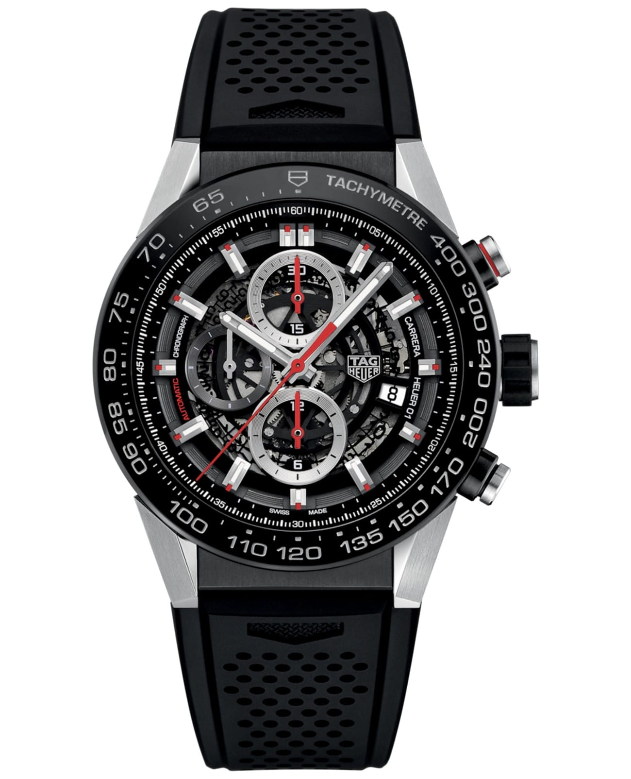 TAG Heuer TAG Heuer Carrera CAR2A1Z.FT6044  CAR2A1Z.FT6044 механические мужские часы черный циферблат, браслет каучук — вид спереди