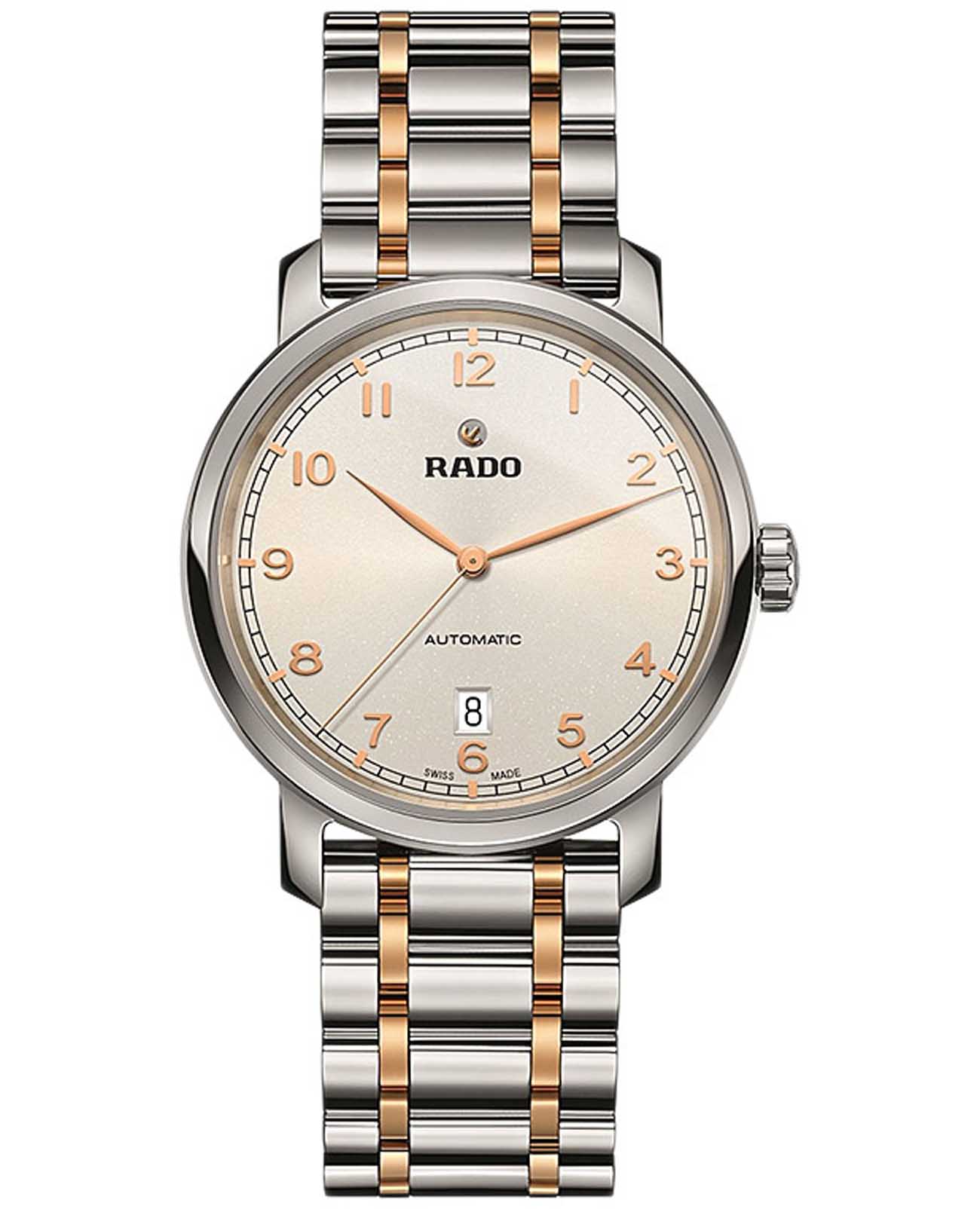 Rado Rado Diamaster R14077133 Automatic R14077133 механические мужские часы бежевый циферблат, браслет нержавеющая сталь с pvd-покрытием — вид спереди