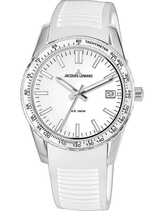 Jacques Lemans Jacques Lemans Liverpool 1-2060B  1-2060B кварцевые мужские часы белый циферблат, браслет силикон — вид спереди