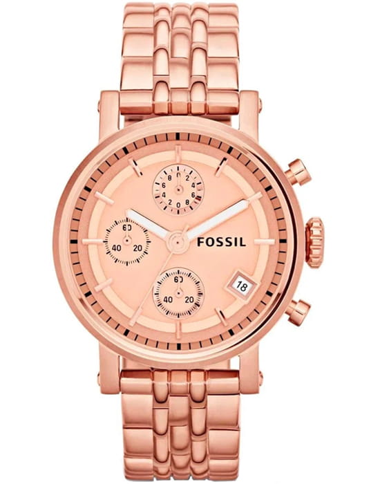 Fossil Fossil Boyfriend Chronograph ES3380   ES3380 кварцевые женские часы розовый циферблат, браслет нержавеющая сталь с pvd-покрытием — вид спереди