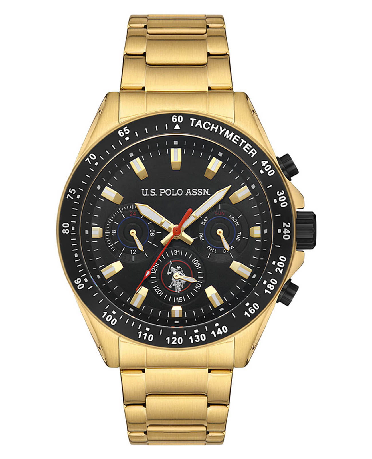U.S. Polo Assn. U.S. Polo Assn. Crossing USPA1040-02  USPA1040-02 кварцевые мужские часы черный циферблат, браслет нержавеющая сталь с ip-покрытием — вид спереди