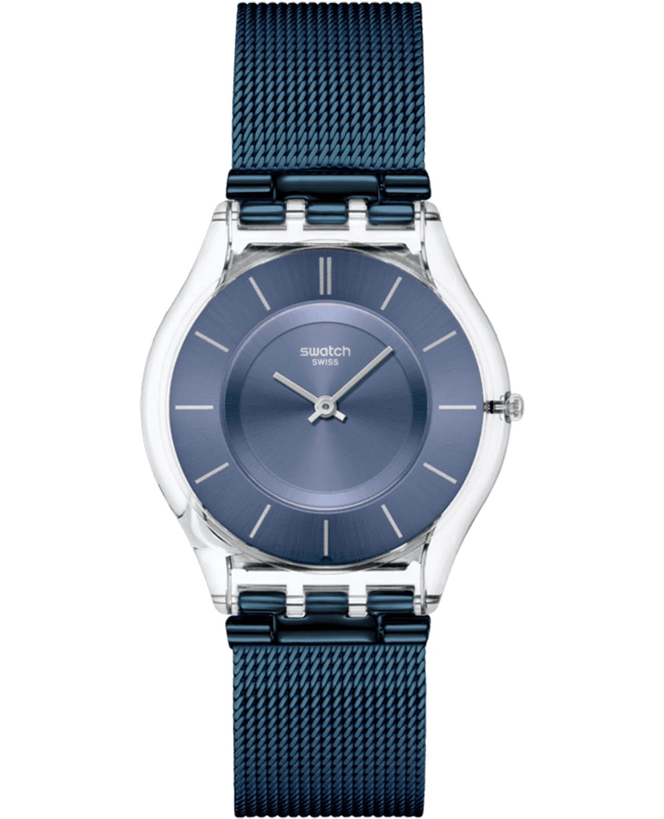 Swatch Swatch Skin Classic Biosourced SS08K120M  SS08K120M кварцевые мужские часы синий циферблат, браслет нержавеющая сталь с pvd-покрытием — вид спереди