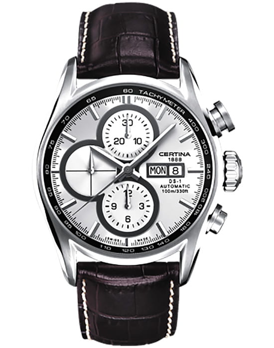Certina Certina C006.414.16.031.00  C0064141603100 механические мужские часы черный циферблат, браслет кожаный — вид спереди