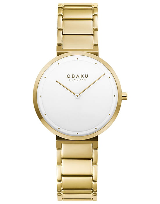 Obaku Obaku Links V258LXGISG  V258LXGISG кварцевые женские часы белый циферблат, браслет сталь с ip покрытием — вид спереди