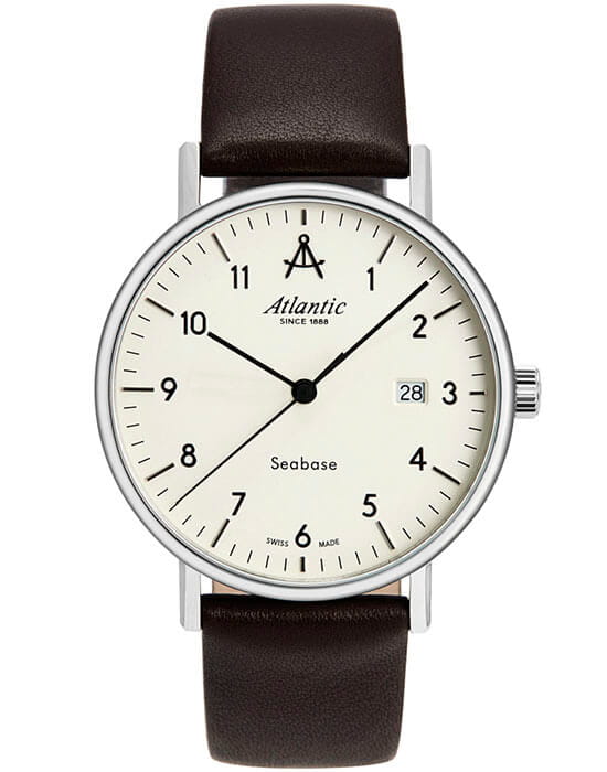 Atlantic Atlantic Seabase 60352.41.95  60352.41.95 кварцевые мужские часы белый циферблат, браслет кожаный — вид спереди