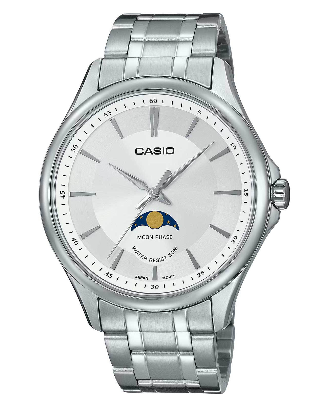 Casio Casio Collection MTP-M100D-7AVDF (MTP-M100D-7A)  MTP-M100D-7A кварцевые мужские часы белый циферблат, браслет нержавеющая сталь — вид спереди