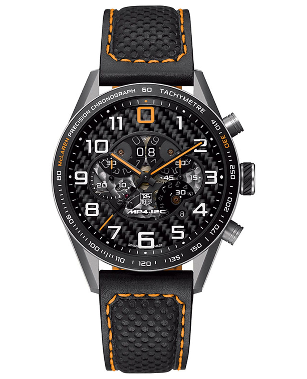 TAG Heuer TAG Heuer McClaren CAR2080.FC6286  CAR2080.FC6286 механические мужские часы черный циферблат, браслет кожаный — вид спереди