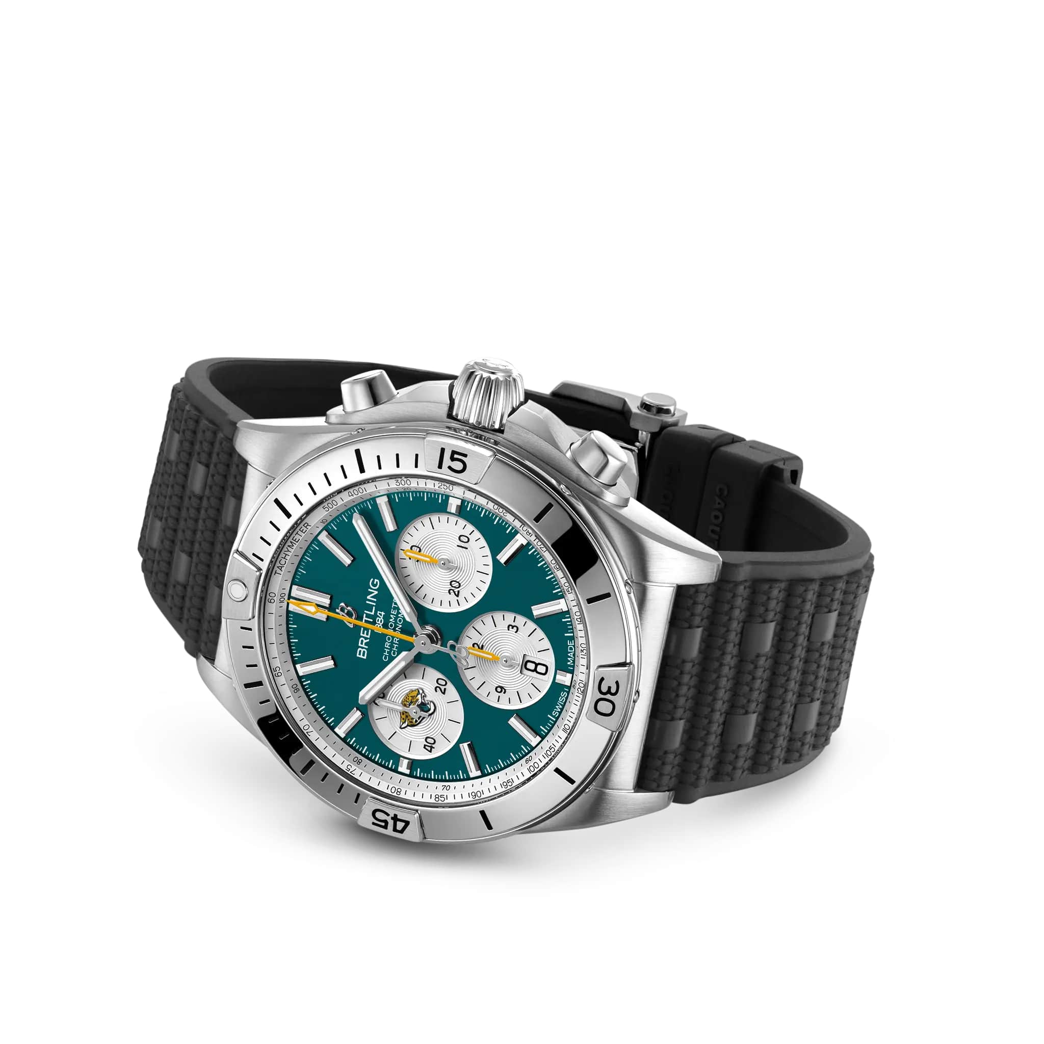 Оригинальные часы Breitling Breitling Chronomat B01 42 NFL Jacksonville Jaguars Edition AB01342B1L3S1 механические калибр механизма мануфактурный механизм breitling caliber b01 общий вид