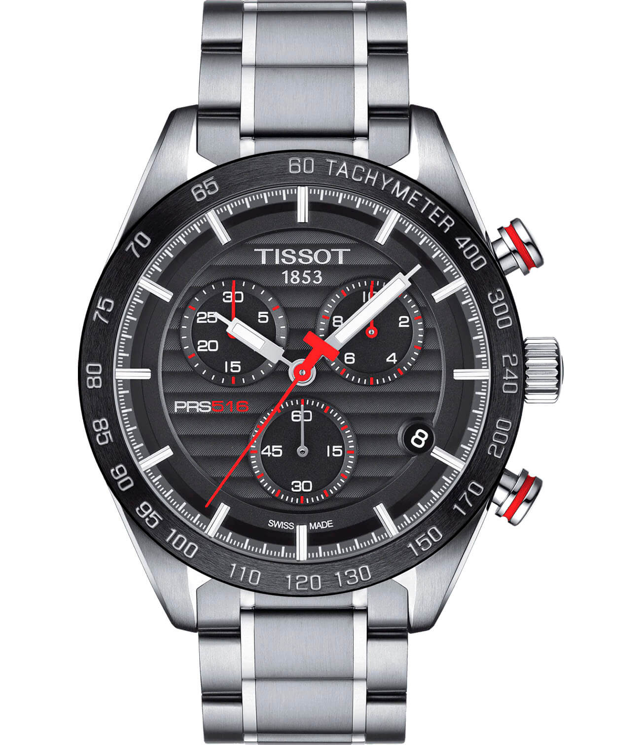 Tissot Tissot PRS 516 Chronograph T100.417.11.051.01 PRS 516 T1004171105101 кварцевые мужские часы черный циферблат, браслет нержавеющая сталь — вид спереди