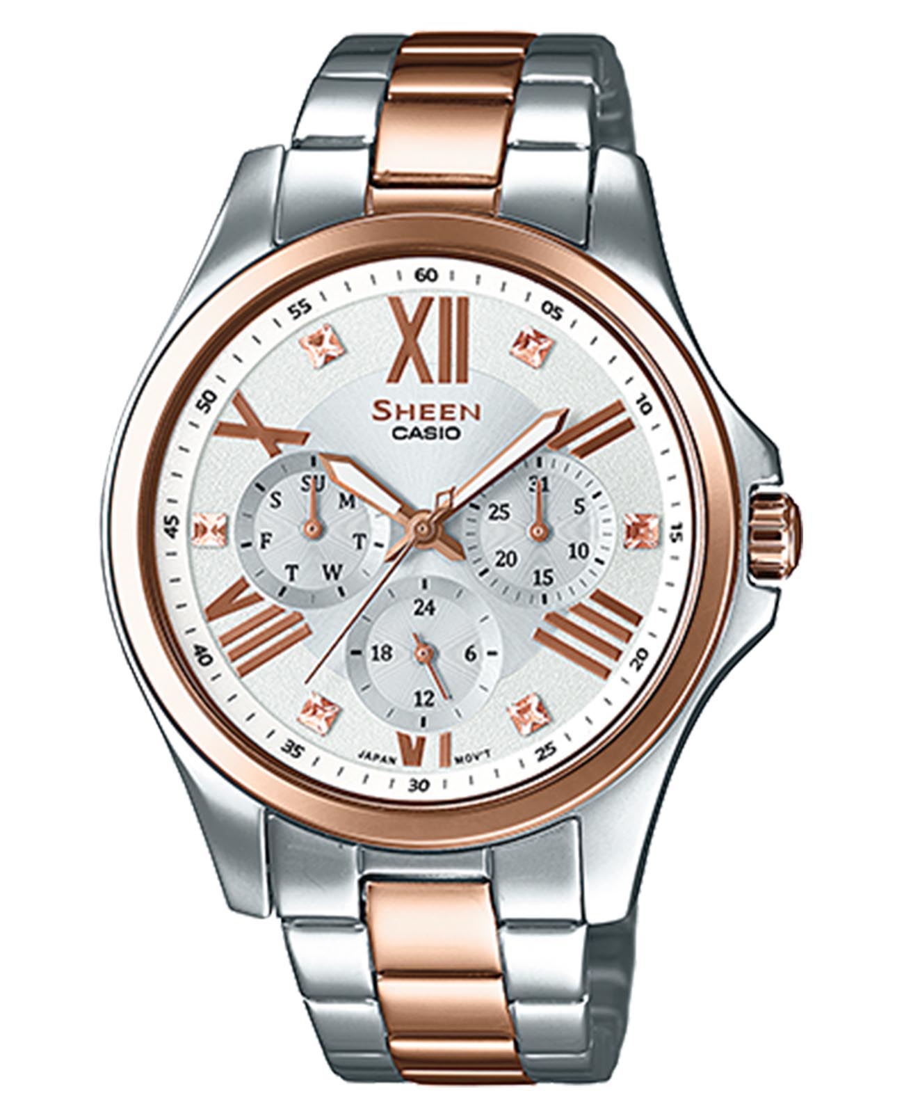 Casio Casio Sheen SHE-3806SPG-7A  SHE-3806SPG-7A кварцевые женские часы  циферблат, браслет сталь с ip покрытием — вид спереди