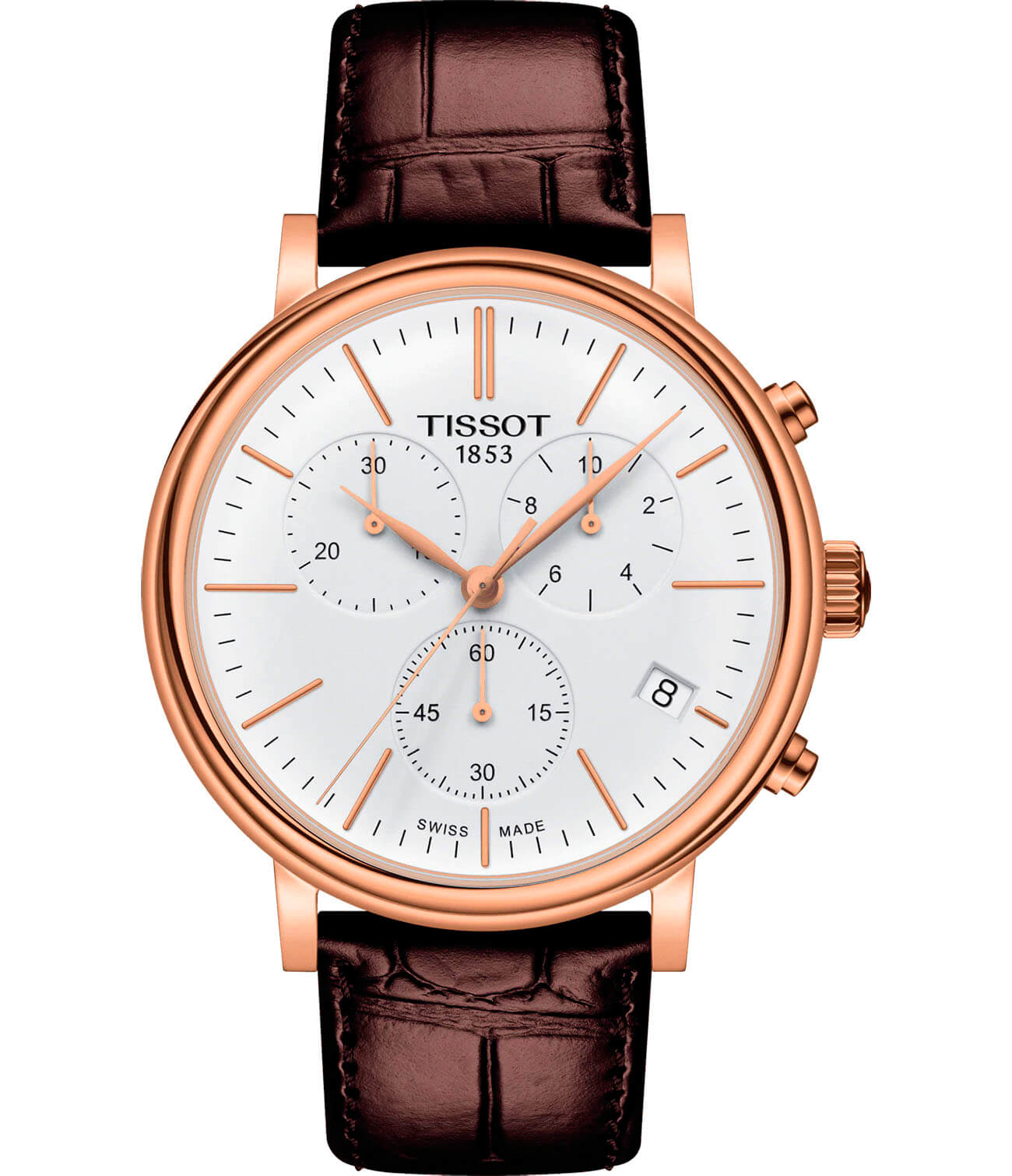 Tissot Tissot Carson Premium Chronograph T122.417.36.011.00 Carson T1224173601100 кварцевые мужские часы белый циферблат, браслет кожаный — вид спереди