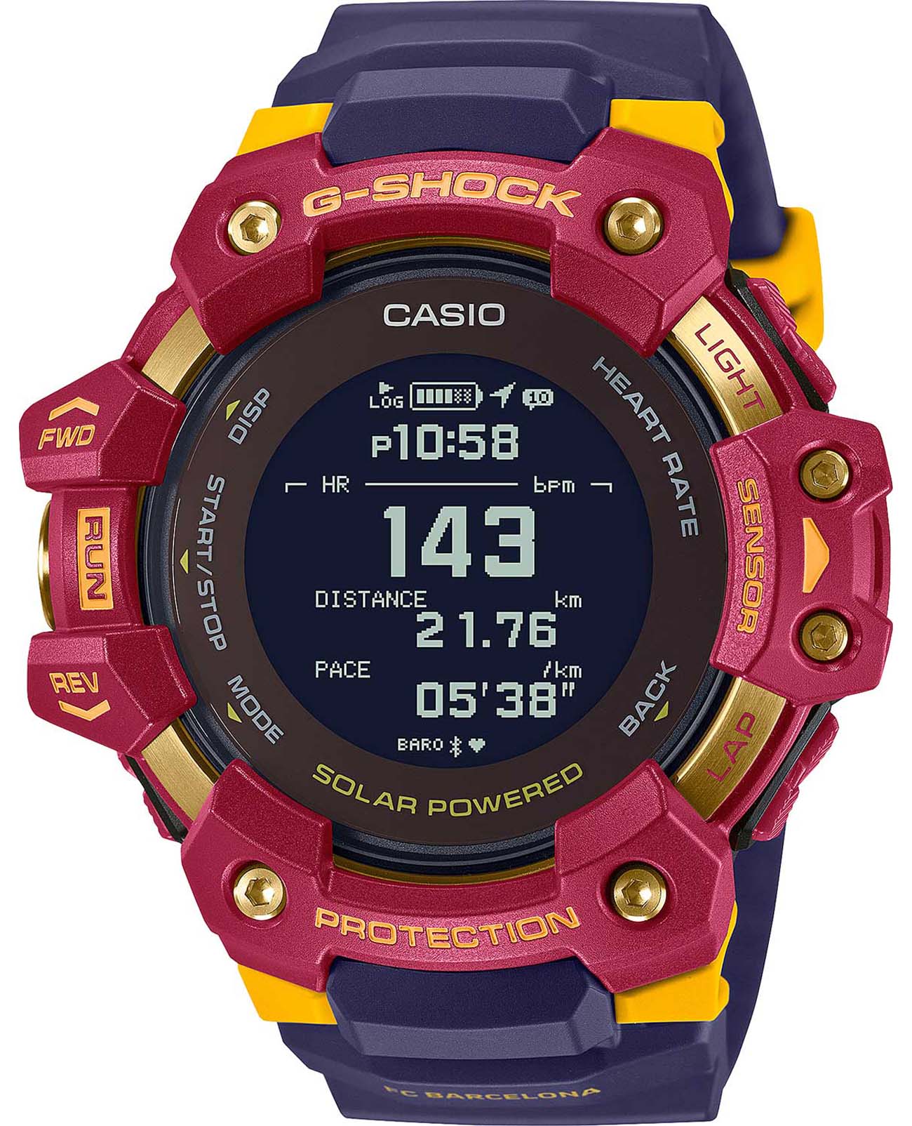 Casio Casio G-Shock GBD-H1000BAR-4DR (GBD-H1000BAR-4) G-SQUAD GBD-H1000BAR-4DR электронные мужские часы синий циферблат, браслет пластик — вид спереди
